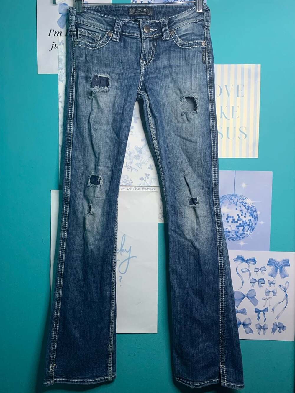 Silver Jeans Frances Size W26/L33 Distressed Bootcut Blue Denim Jeans